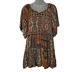 Millibon Oversized Medium Boho Cottagecore Peasant Tiered Patchwork Tunic Top